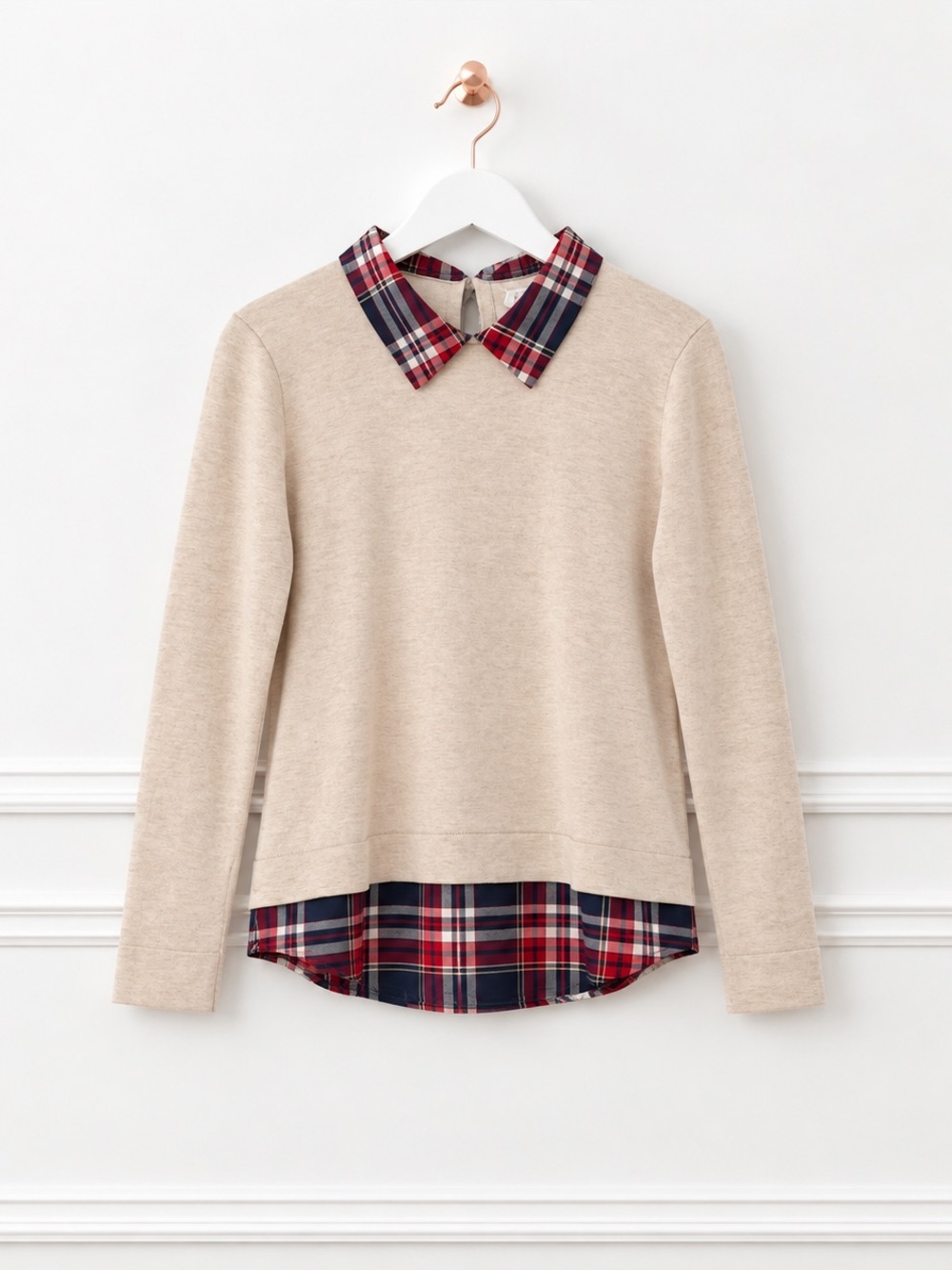 NWT J Crew $98 Small Plaid Collared Sweater Pullover Built In Shirt Layered